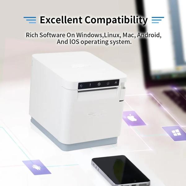 1- T890H 80mm Desktop receita térmica POS Impressora USB LAN BT Interfaces sem fio 150mm