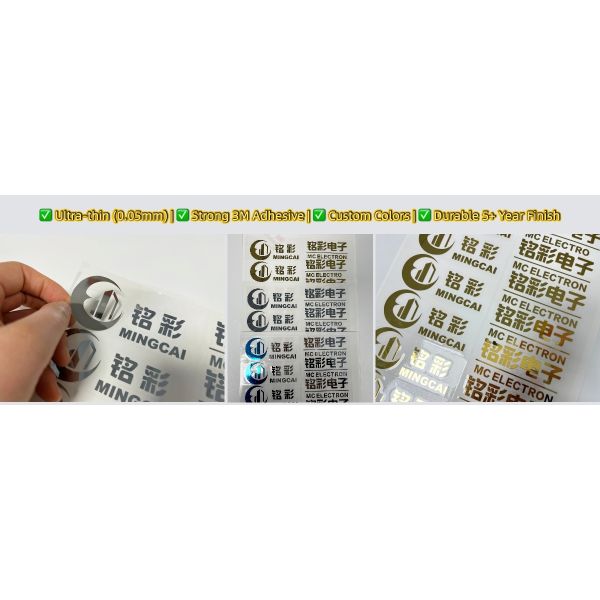 Custom Ultra Thin 0.02~0.05mm Electroformed Nickel Transfer Logo Stickers with High Gloss Metallic Electroplating and Residue-Free Transfer Adhesive