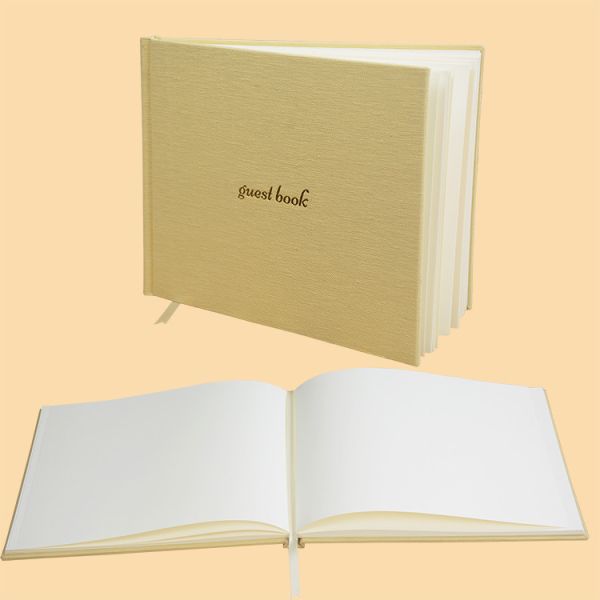 Customize B5 Linen Fabric Blank Hardcover Guest Book Gold Hot Foil Stamping Cover
