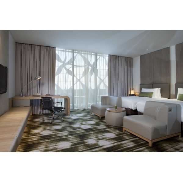 Fashion design of Apartment Hotel Room Natural Oak wood Bed and Lounge Bench Sitting Furniture