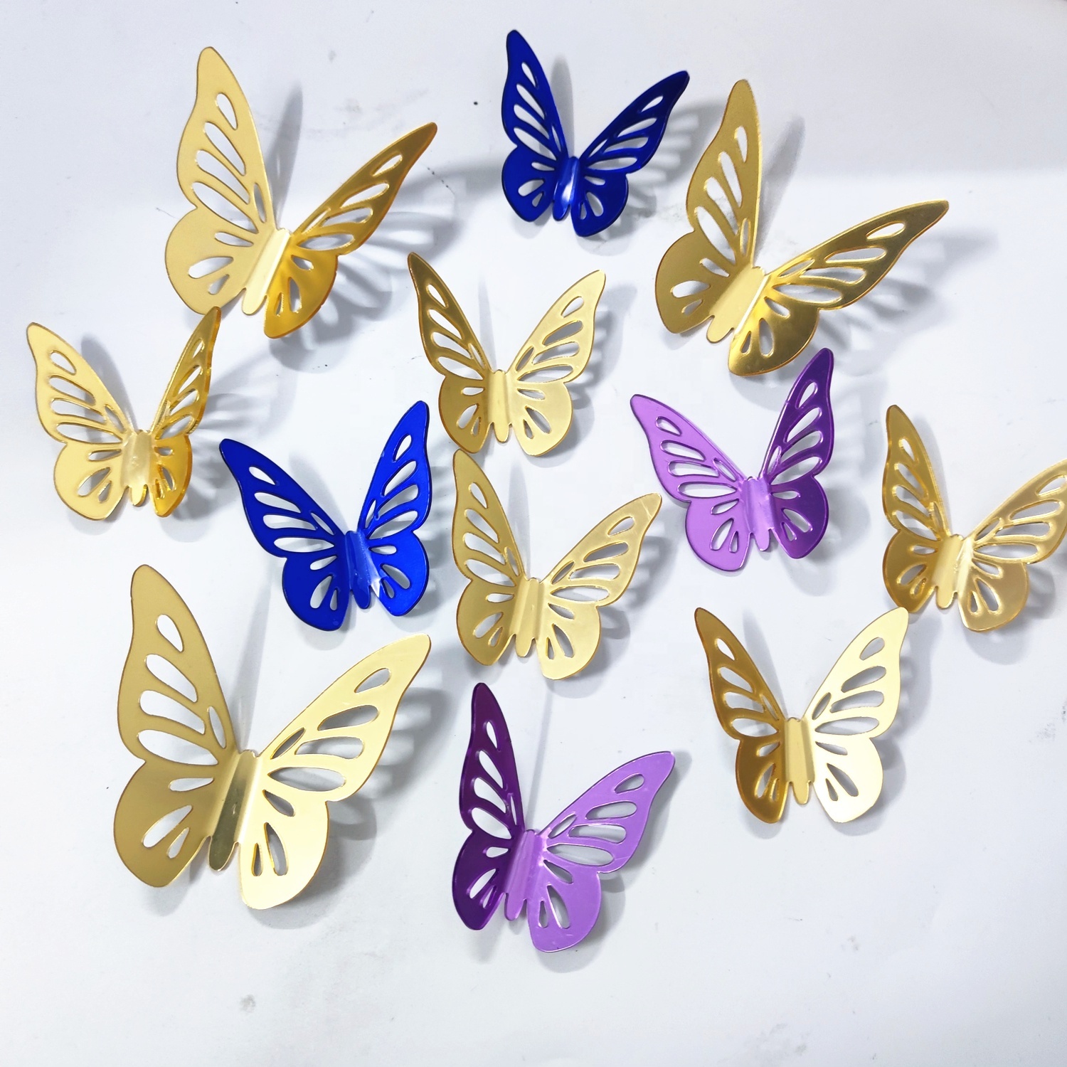 Custom DIY 3D Butterfly PMMA Acrylic Mirror Wall Stickers Self Adhesive Shatterproof Gold Silver Blue Purple Art Deco Home Wedding Wall Decor Wholesale