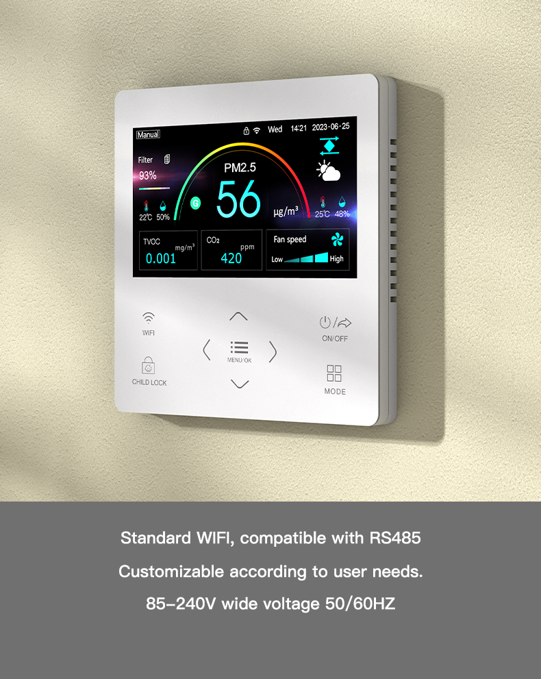 4.3 Inch LCD Intelligent Airflow Adjustment Real Time Air Quality Monitoring Ventilation Controller