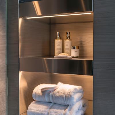 Nicho de parede de aço inoxidável contemporâneo para armazenamento de banheiros
