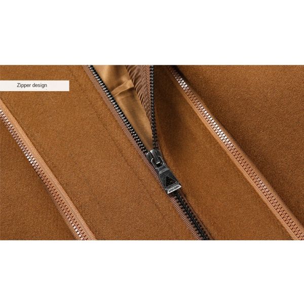 Double-layer Collar Men's Woolen Coat with Woven Woolen Fabric and Vintage Decoration