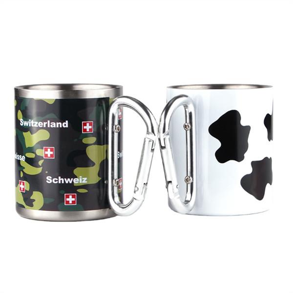 Double Walled Stainless Steel Reusable Coffee Mug 220ml Customized With Carabiner Hook