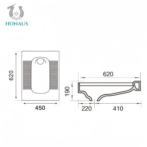 620*450*190mm Squatting Pan Ceramic Without Cistern Front Back Flush