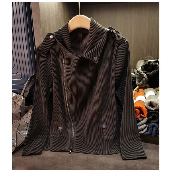 High-End Retro Street Style Women's Motorcycle Jacket Elegant Casual Large Lapel Zipper Long Sleeve Solid Sheep Skin for Autumn