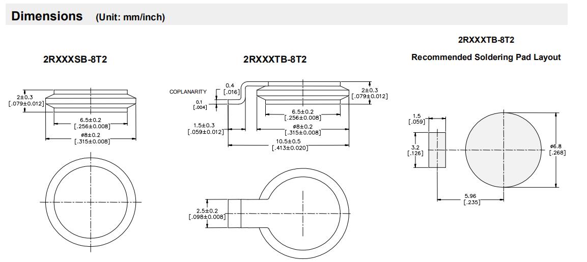 Поляк 10KA 3.0pF 8mmX2mm защитных приспособлений 90V-350V 2 пульсации GDT нагнетательной трубы газа серии 2RB-8T2