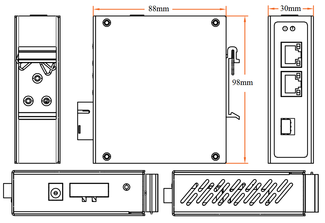 3-Port Gigabit Industrial PoE Switch with 30W PoE Power SFP Fiber Port and DIN Rail Mountable