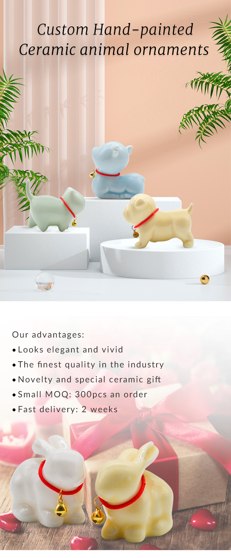 Personalized Ceramic Mini  Animal Ornaments Gifts for Desk Decor