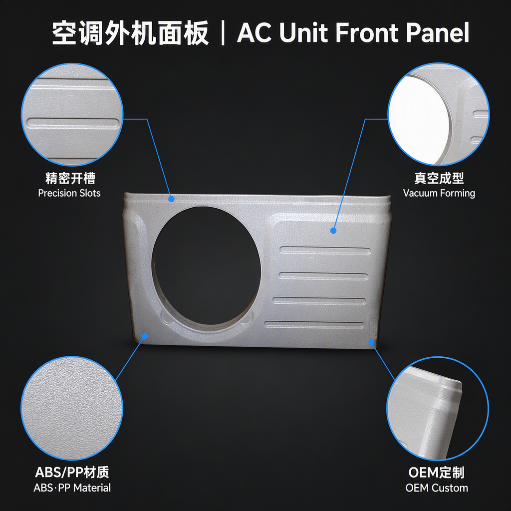 Custom Heavy Gauge Thermoformed Air Conditioner Panel Cover | Thick ABS Vacuum Formed AC Front Shell