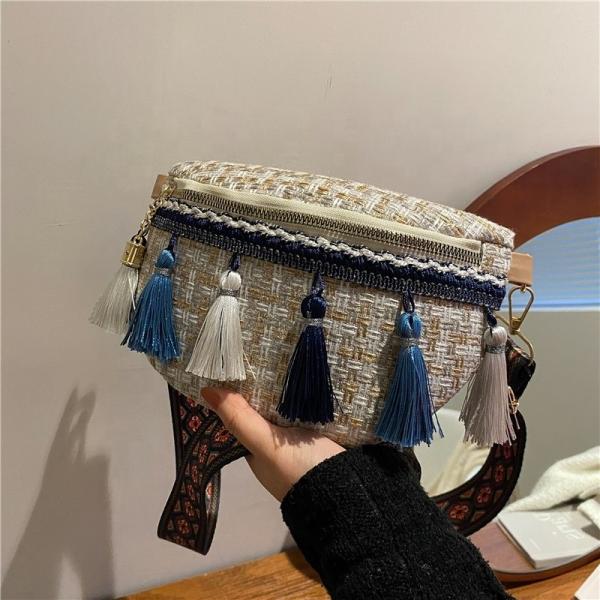 Tassel Decor Adjustable Strap Waist Bags Plaid Pattern Waterproof Cycling Bum Bag OEM
