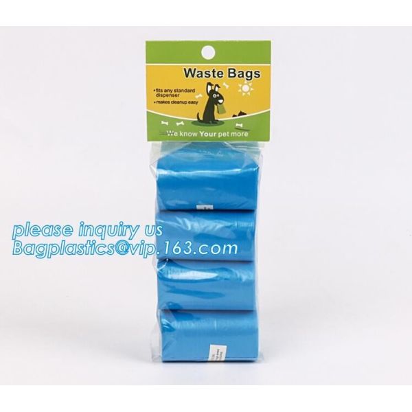 biodegradable plastic pet cat dog waste bag drawstring dog poop bag leak-proof pick up bag, Refill and Leash Clip Degrad