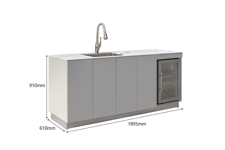 Gray White Aluminum Outdoor Kitchen Cabinet Set With Rock Plate Countertop