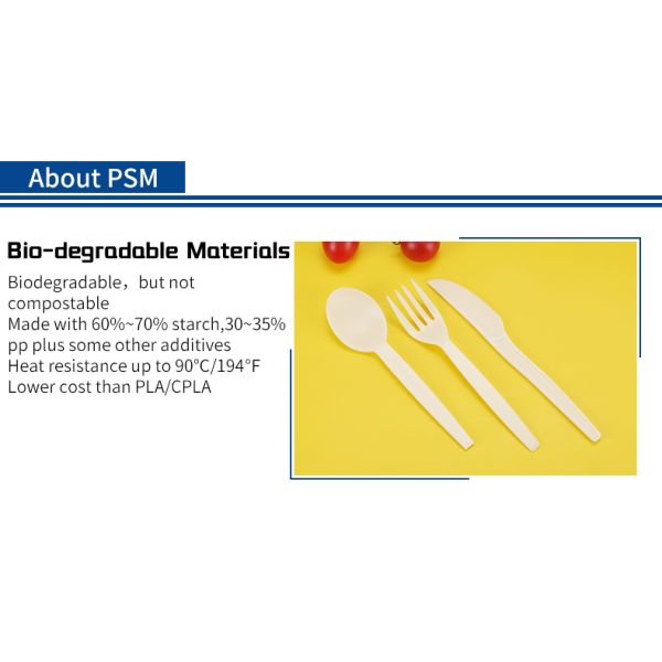 Eco Friendly Cornstarch PSM Plastic Cutlery Set Disposable Biodegradable