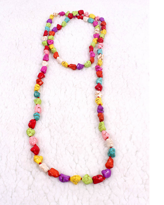 Irregular turquoise beaded long necklace