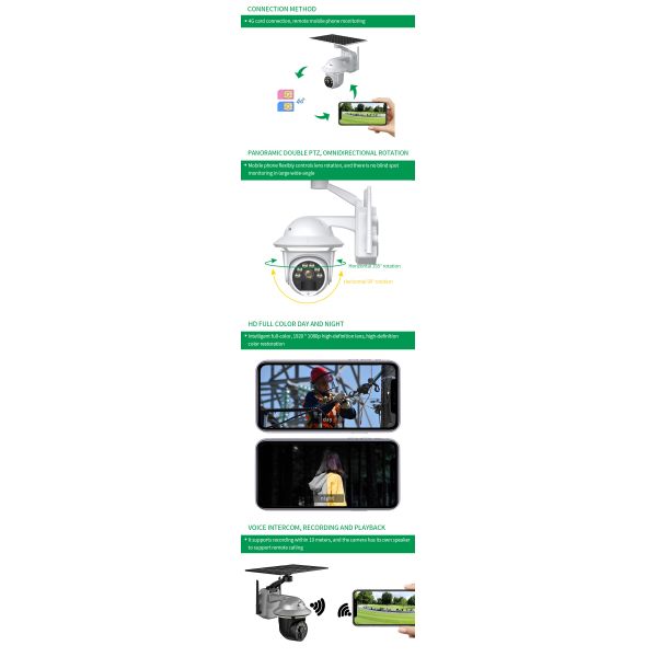 Motion Detection Two-way Audio New Wireless Garden Lights Security Monitoring 4G Solar Camera for Outdoor Use