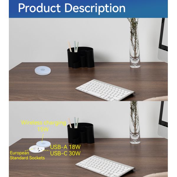 Concealable In Desk Power Grommet Wireless Charging Flush Mount ODM