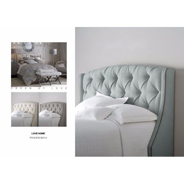 Headboard Upholstered Fabric King Wooden Bed