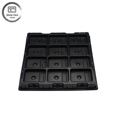 Manufacturer Customized Large PS Electronic Plastic Tray, 12-Grid High Hardness Pure Black Packaging
