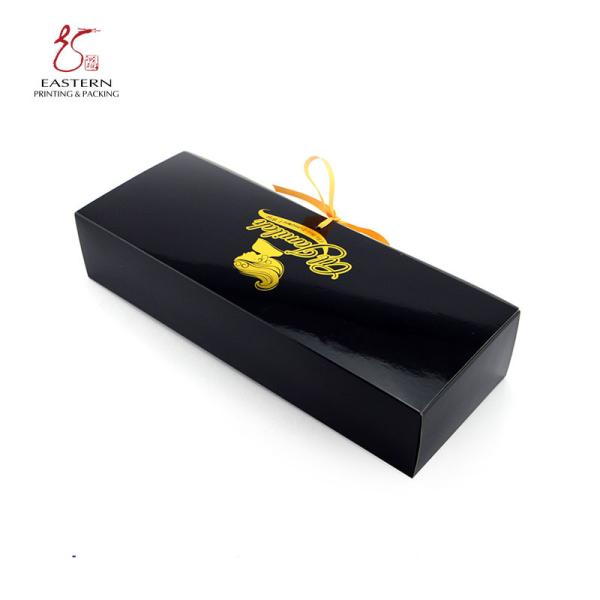 Luxury Black Custom Printed 350gsm Hair Box Packaging With Gold Foil Logo