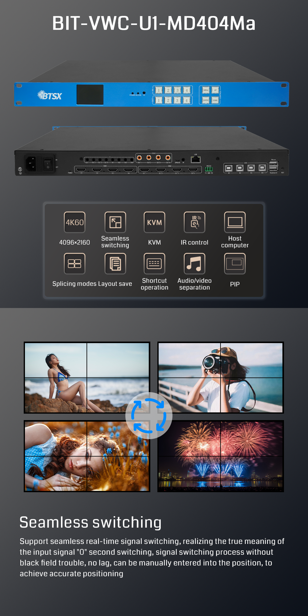 4K60 Video Wall Controller with Seamless Splicing and Multi-Control Methods for Professional Displays
