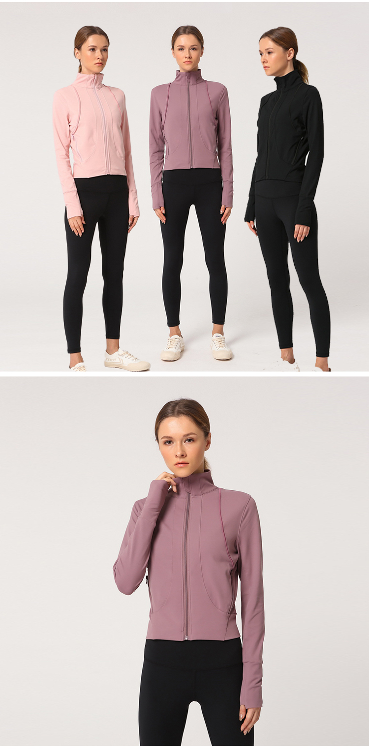 шея черепахи куртки йоги женщин 280gsm застегивает на молнию тонкую подходящую куртку йоги со спрятанными карманами