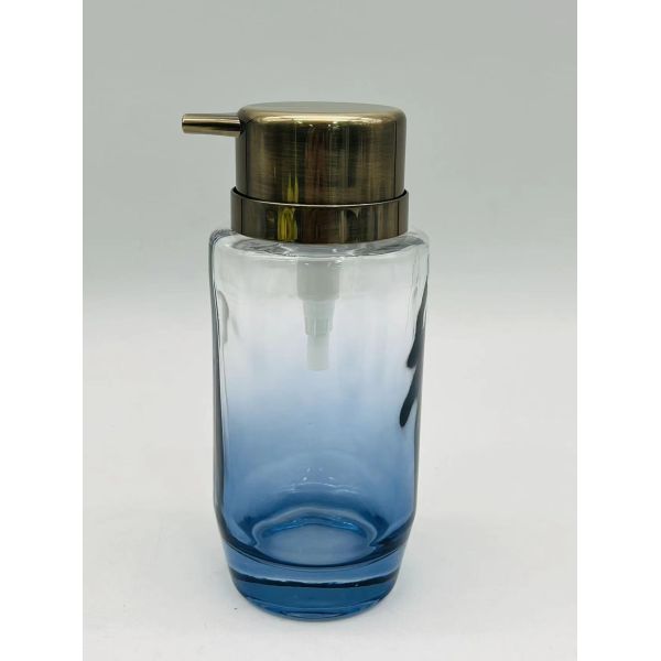 Blue Glass Bathroom Accessories Round Shape With Bubble Effect Hand Wash Dispenser Soap Dish For Bathroom