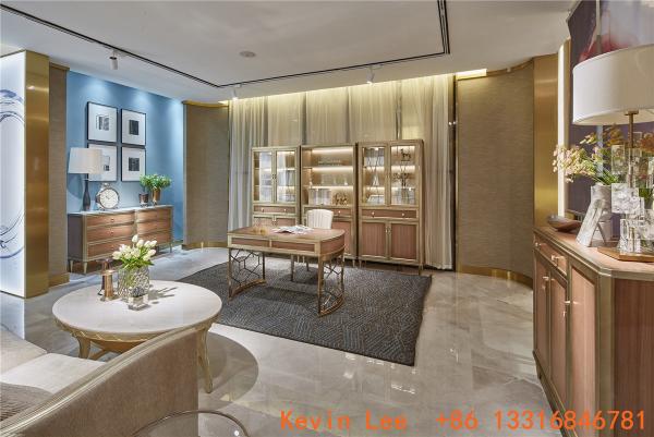 Light luxury home office furniture Villa house study room bookcase cabinets with desk tables in golden Stainless steel