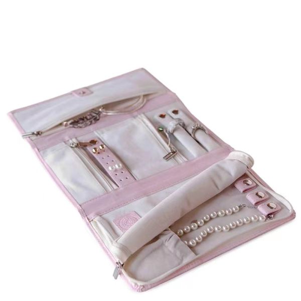 Innovation Pink Travel Jewelry Organizer Roll Foil Logo Jewelry Storage Roll