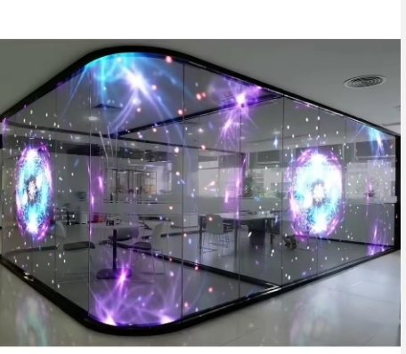 P7.82 Luxury LED Display Screen Holographic LED Screen 5000CD Super Bright Glass Advertising Screen Full Color Retail Store Advertising Screen