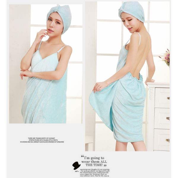 fashionable soft microfiber bathrobe and bath cap suit popular for sale