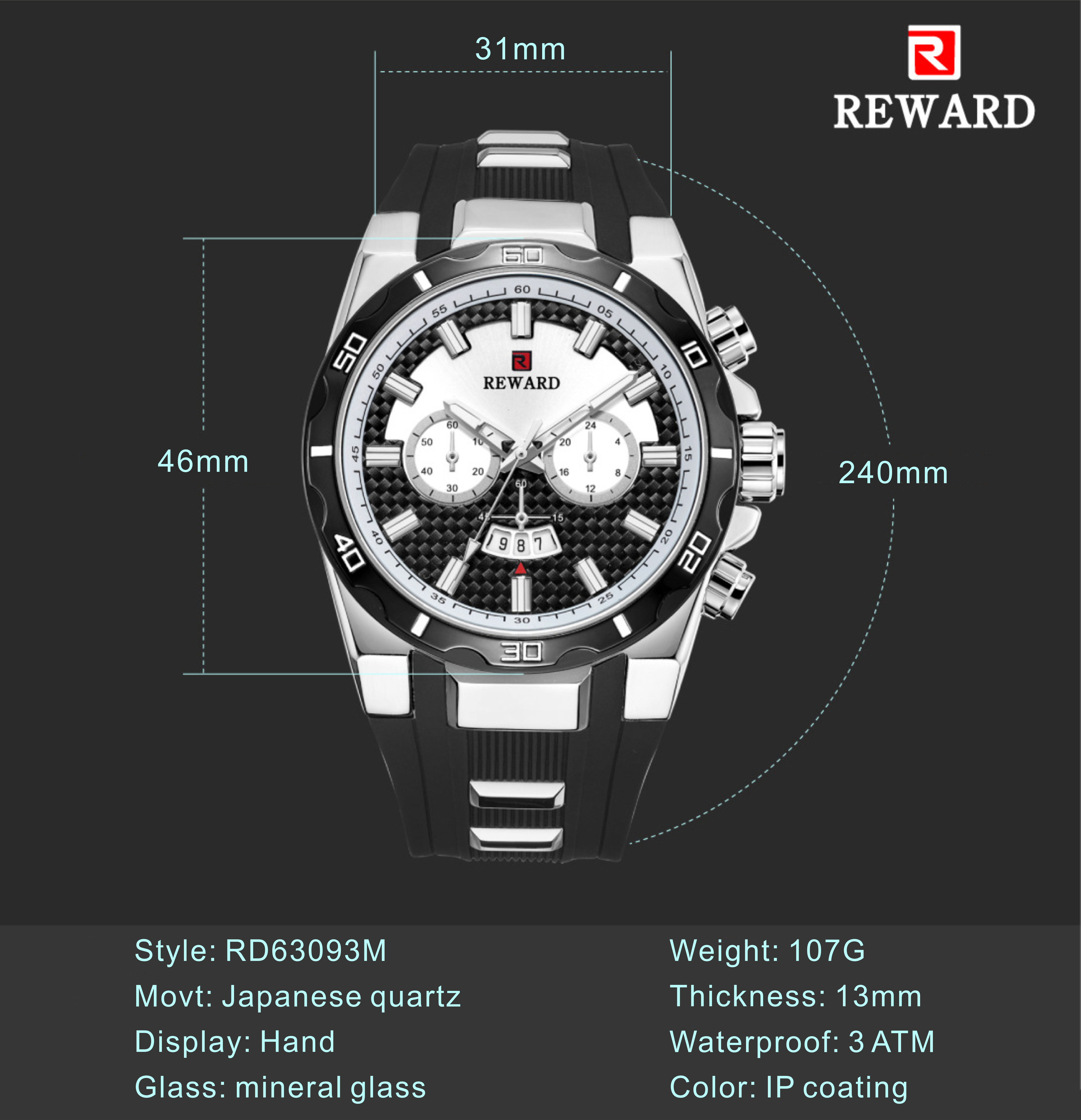 Silicone Band Mens Stainless Steel Watches Fake Chronograph With Big Face