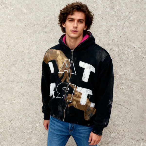 Custom Sunfaded Faded Distressed Zip up Heavyweight Hoodie for Men Streetwear Boxy Oversized Acid Wash Print Embroidery Hoodie