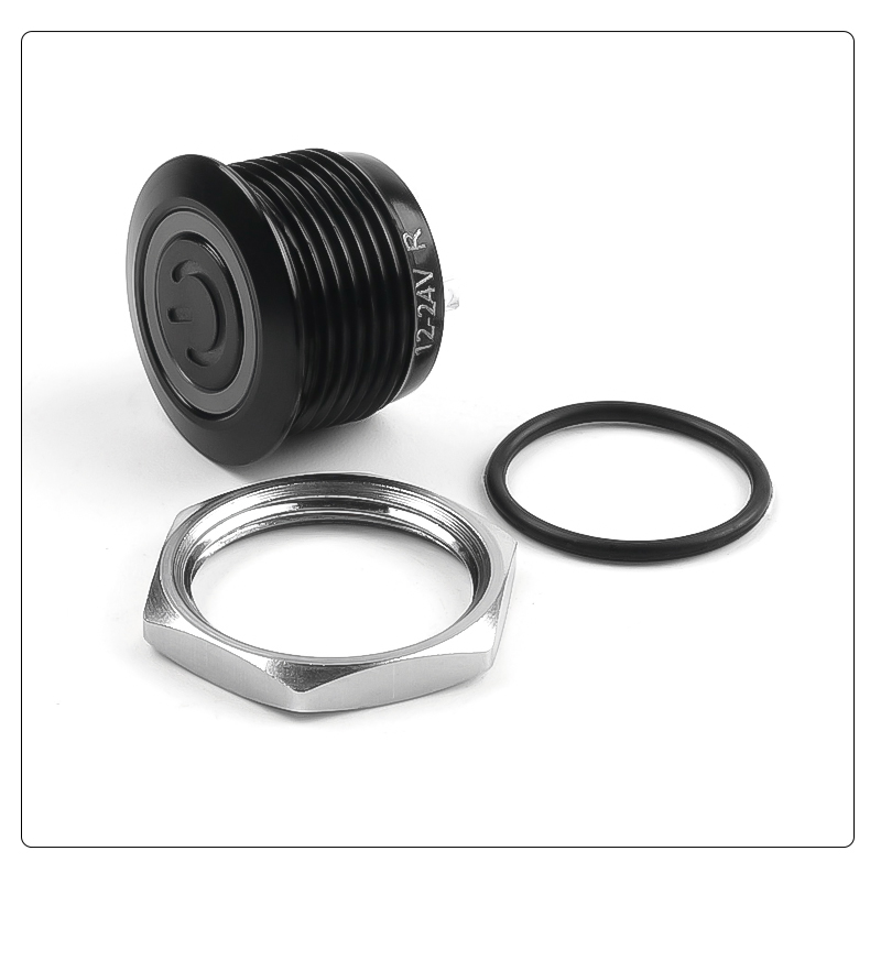16mm Self-reset Micro-stroke Ultra-short Waterproof Metal Push Button Switch Oxidized Black 1NO