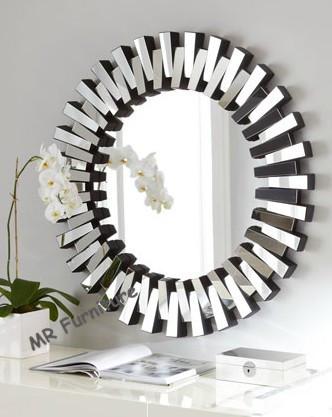 Round Modern 3D Wall Mirror For Living Room Silver / Gold Trimming