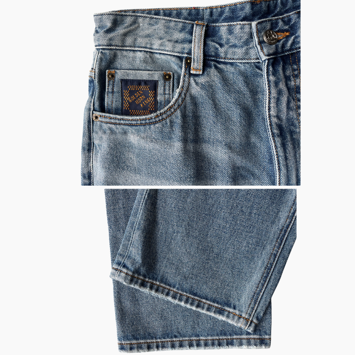 Horizon Faded Men's Jeans Ripped Raw Hem Wide Leg Jeans Mid Waist