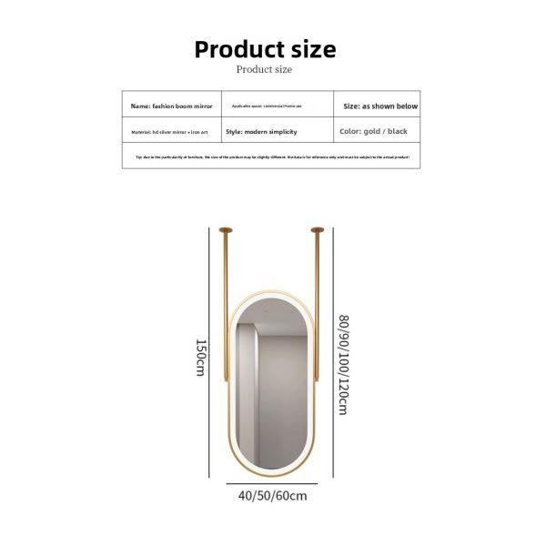 Hotel-Grade Oval Double Rod Suspended Stainless Steel Frame Bathroom Ceiling Mirror Rectangle IP44 Modern Touch Switch for Villa