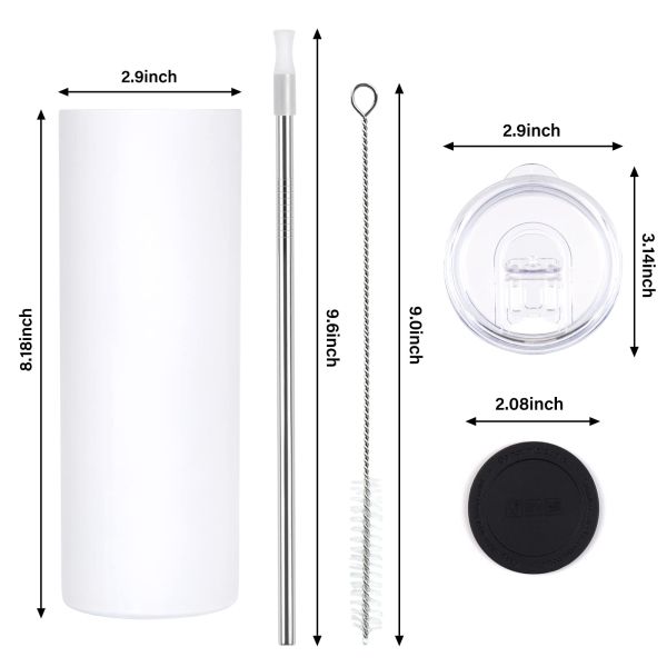 Great Insulation 600ml Skinny Stainless Steel Tumbler Straight Blank White 20 Oz Insulated Tumbler With Lid And Straw Individually Gift Boxed