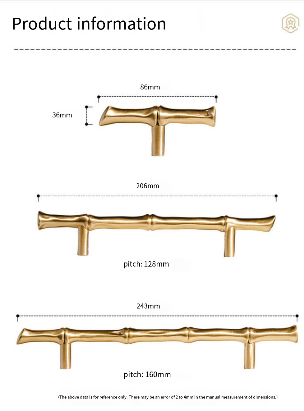 New Design Solid Brass Contemporary Furniture Handle Gold T-Bar Door Pull Dresser Knobs for Wardrobe and Drawer