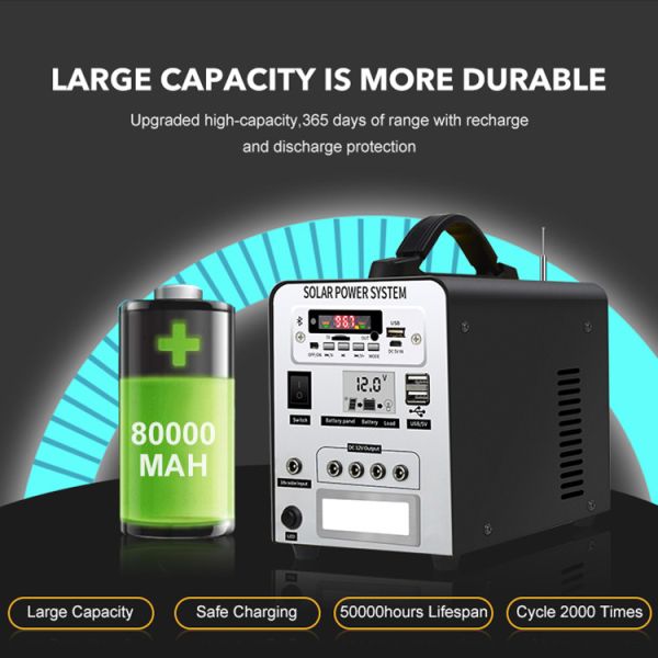 250W Portable Power Station 12V Solar Storage Generator With 12V 20Ah Lithium Solar Battery
