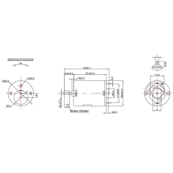 24mm Diameter 24v Vibration Motor For Massage Bed RC-280SA-13290V-42 Ф13*5