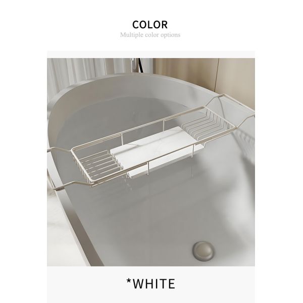 Bathroom Stainless Steel Scalable Bathtub Storage Rack Shower Gel Organizer Holder Non slip Marble Anti Slip Bathtub Caddy Tray