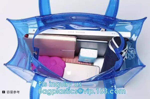 PVC soft pouch bag with round, packaging bag with embroidery recyclable quilt packaging bag, Handle Bag, PVC Shopping Ba