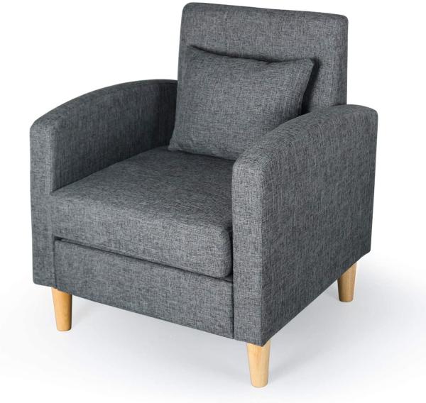 Single Sofa Living Room Armchair Modern Style Upholstered Fabric Solid Back