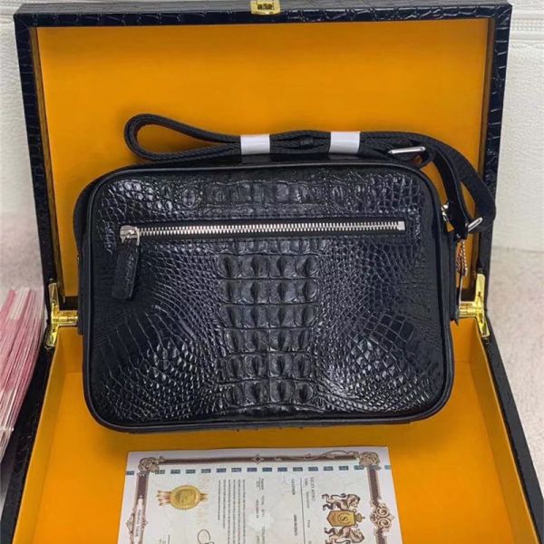 Authentic Crocodile Leather Men's Messenger Bag Small ZIP Flap Purse Genuine Alligator Skin Male Cross Shoulder Bag