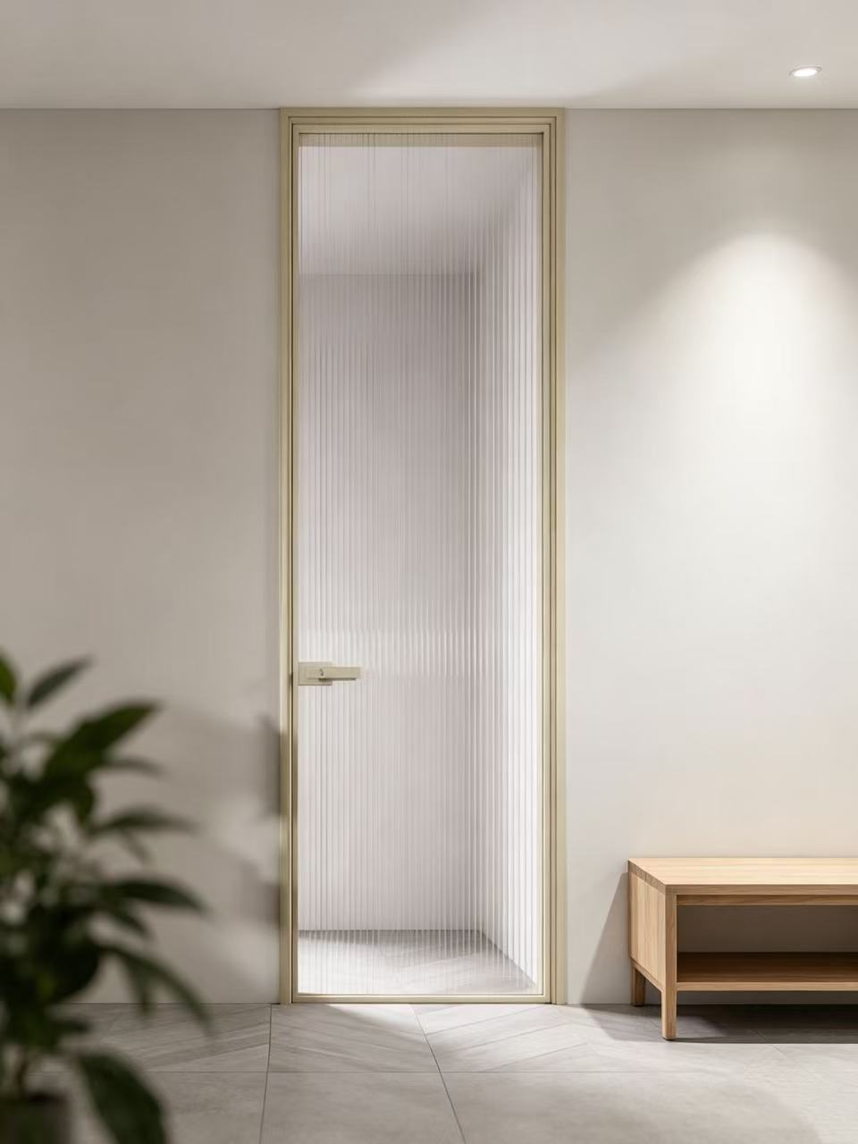 Custom Size Fluted Glass Door with T6-T5 Aviation-grade Aluminum Alloy Frame and 304 Stainless Steel Hardware
