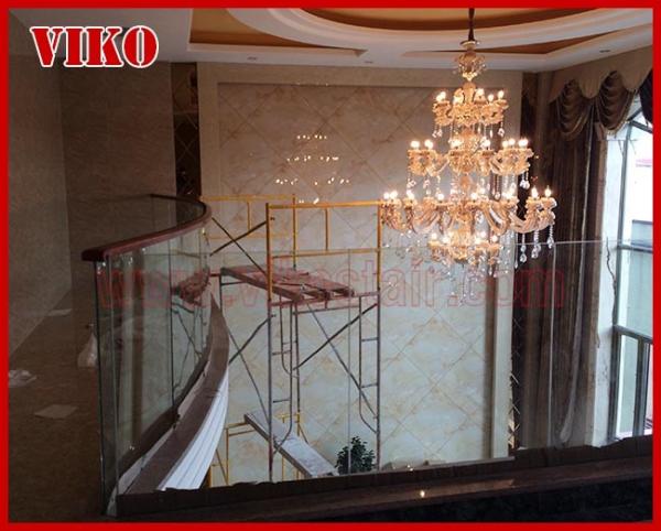 Glass Spigot For Glass Railing VH114SB Wooden Cap Handrail Glass Spigot Tempered glass UChannel RailingClea