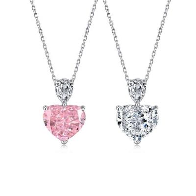 S925 Sterling Silver Necklace for Women Pink Heart White Drop Pear CZ Pendant Collarbone Chain