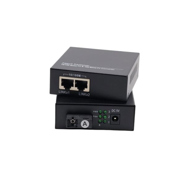 100 Mbps Fiber Media Converter 1 SC Fiber 2 RJ45 Long Distance Ethernet To Fiber Converter
